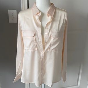 Blush button up silk top
